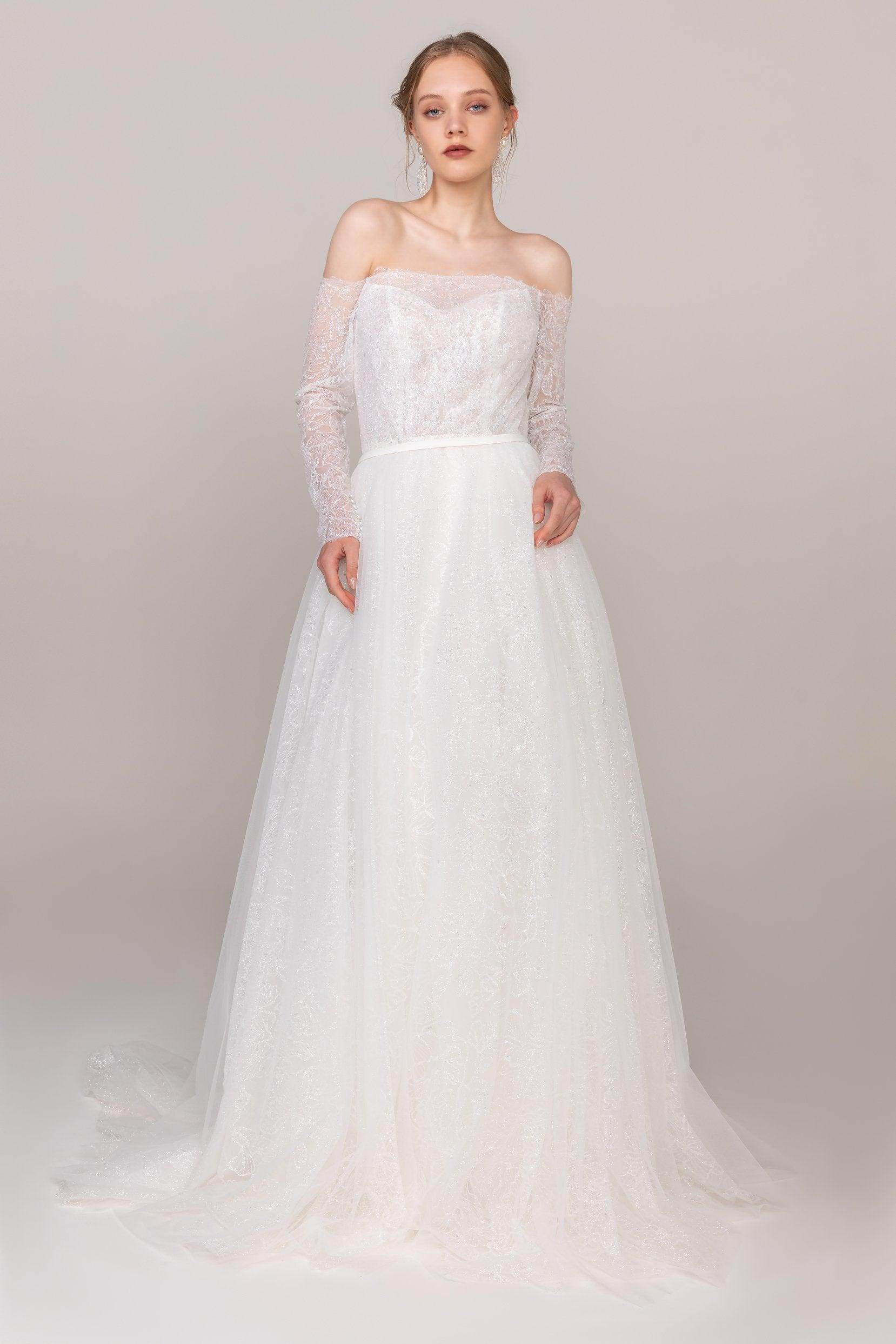 A-Line Court Train Lace Elastic Cloth Wedding Dress CW2464 - COCOMELODY